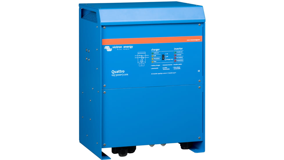 Victron Energy Quattro Inverter/Charger, 12 volts, 5000W, 200 amps Battery Charger, 50 amps Transfer Switch, Blue, QUA125021100