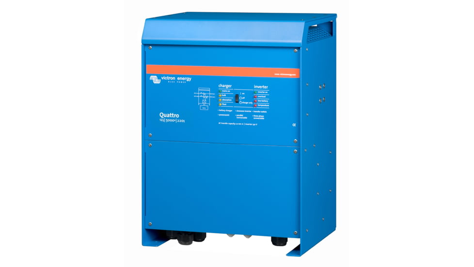 Victron Energy Quattro Inverter/Charger, 12 volts, 5000W, 200 amps Battery Charger, 50 amps Transfer Switch, Blue, QUA125021100