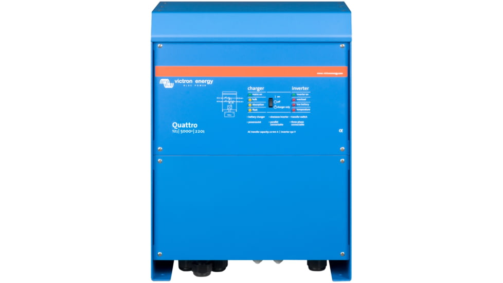 Victron Energy Quattro Inverter/Charger, 12 volts, 5000W, 200 amps Battery Charger, 50 amps Transfer Switch, Blue, QUA125021100