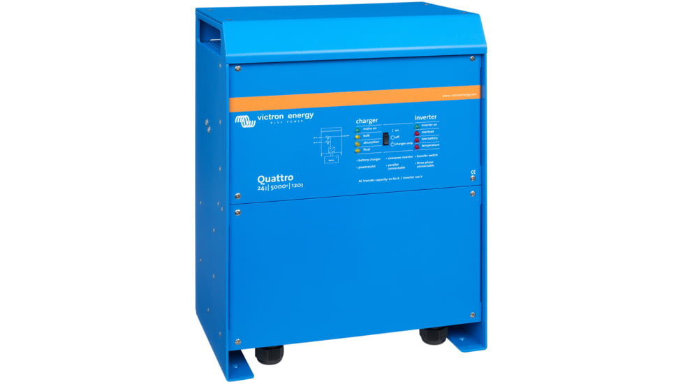 Victron Energy Quattro Inverter/Charger, 24 volts, 5000W, 200 amps Battery Charger, 50 amps Transfer Switch, Blue, QUA245023110
