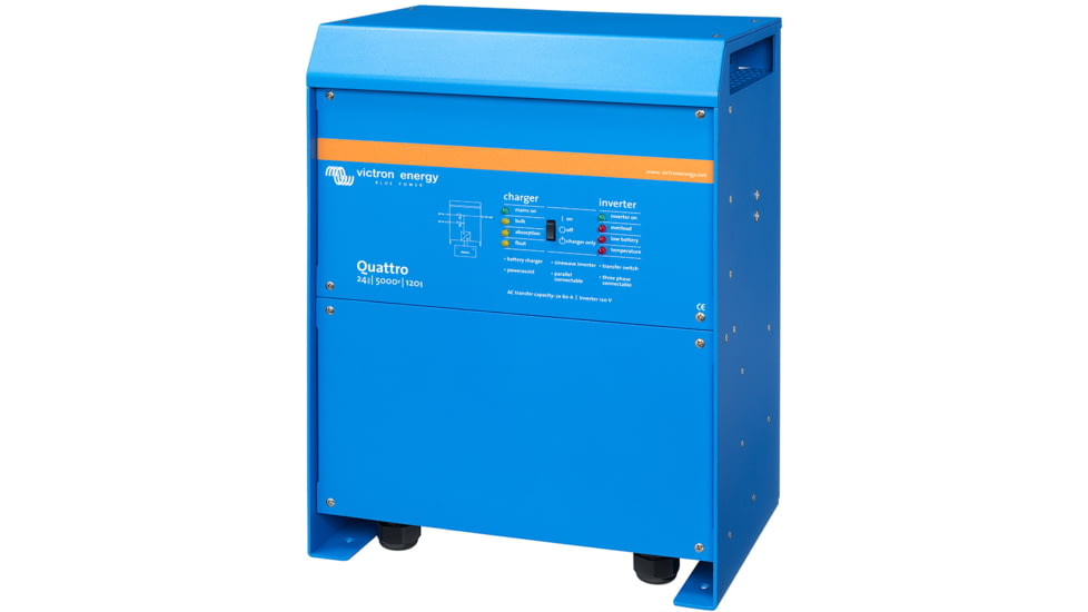 Victron Energy Quattro Inverter/Charger, 24 volts, 5000W, 200 amps Battery Charger, 50 amps Transfer Switch, Blue, QUA245023110