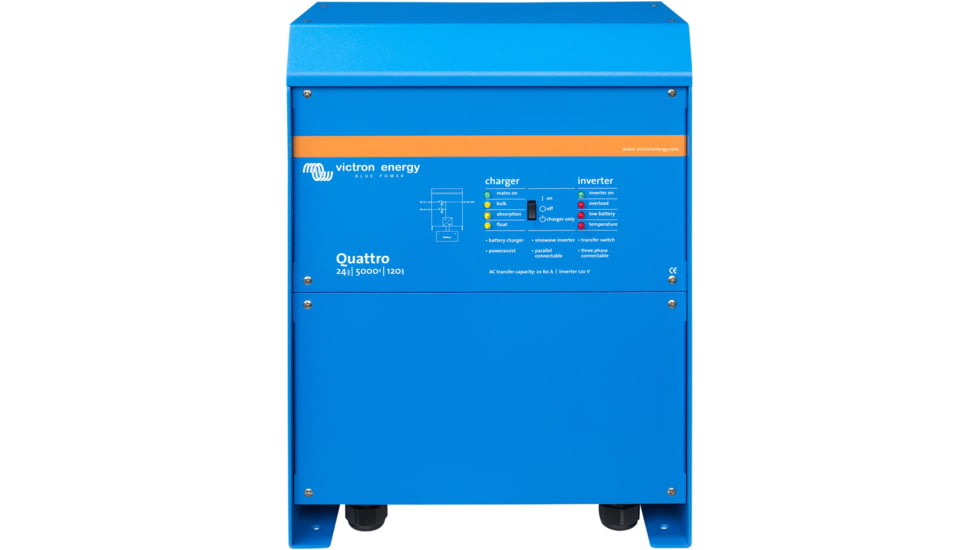 Victron Energy Quattro Inverter/Charger, 24 volts, 5000W, 200 amps Battery Charger, 50 amps Transfer Switch, Blue, QUA245023110