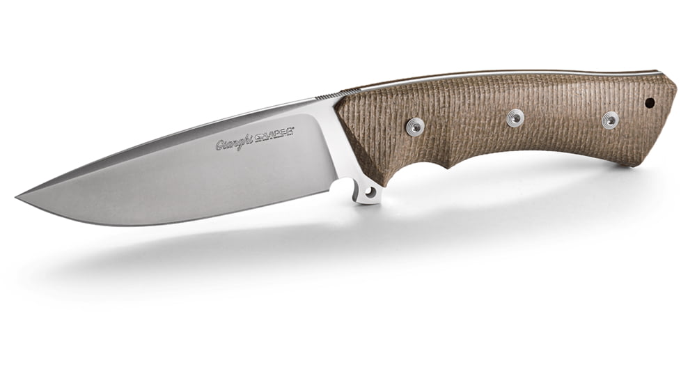 Viper Ganghi Brown Fixed Blade Knife, 9.75in Overall, 4.5in Stonewash Bohler N690 SS Blade, Brown Burlap Micarta Handle, Brown Leather Belt Sheath, V4882IM