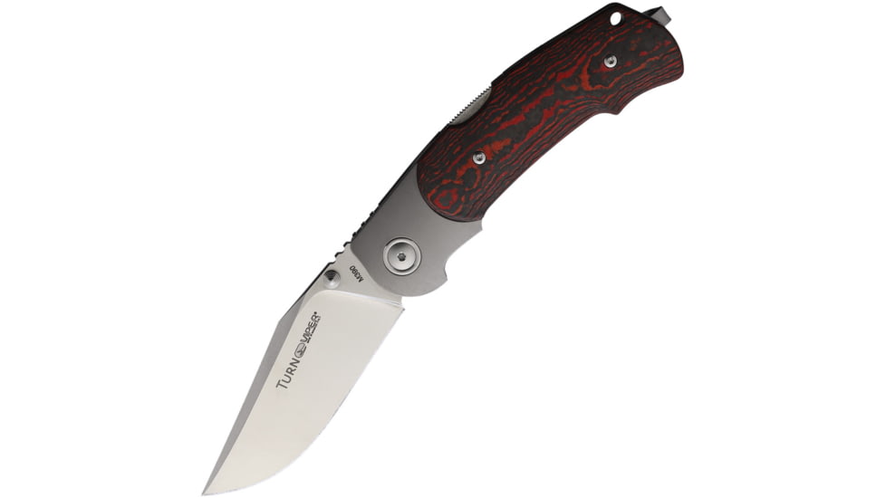 Viper TURN Lockback Green Micarta Folding Knife, 3.25 satin finish Bohler M390 stainless blade, Black and red carbon fiber handle, V5986FCL