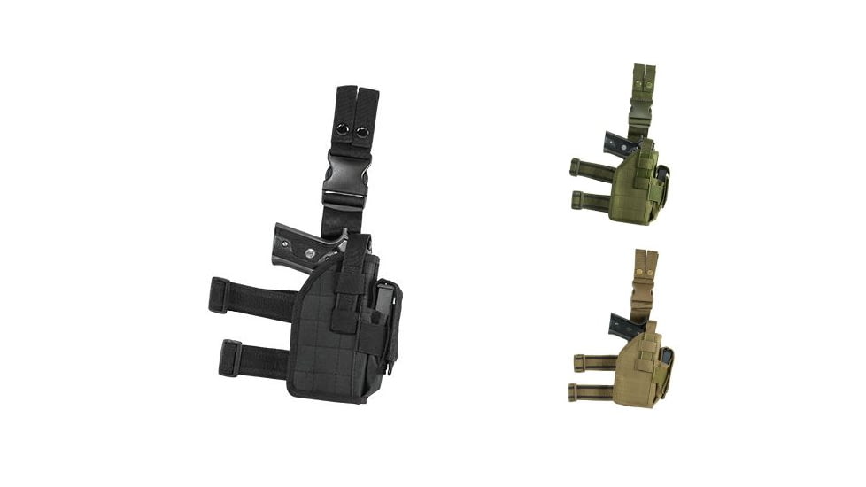 VISM 2954 Universal Drop Leg RH Holster, Black, Green, Tan