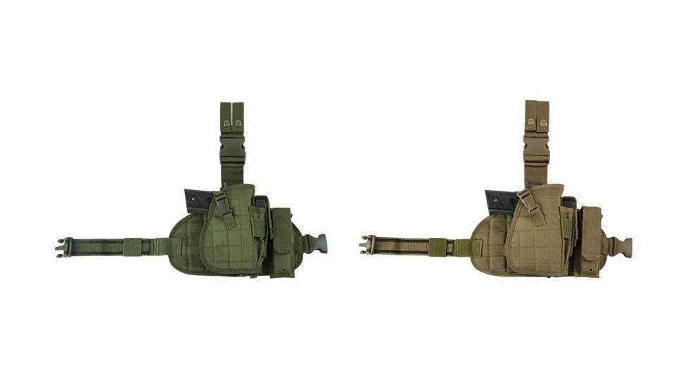 VISM 2956 MOLLE Drop Leg Holster w/Mag. Pouch, Green, Tan