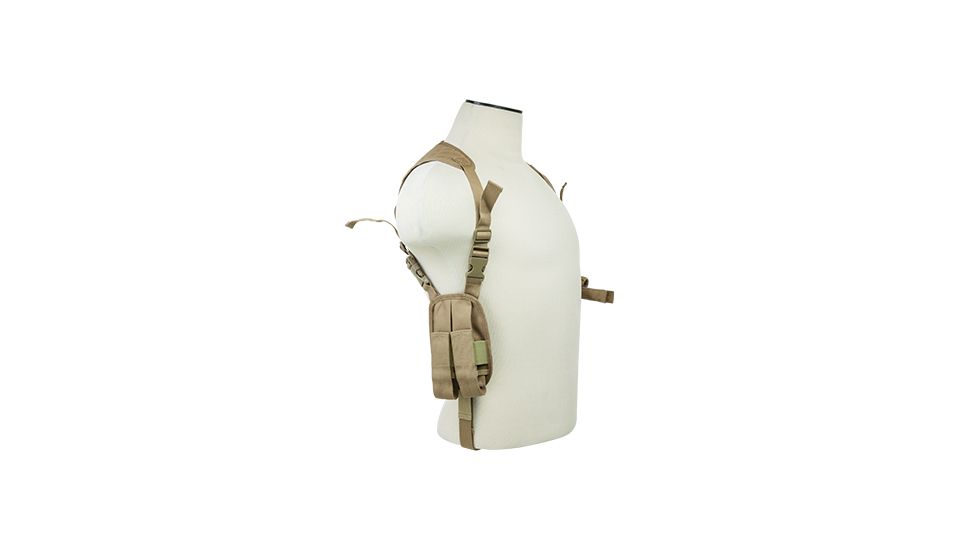 VISM Ambidextrous Horizontal Shoulder Holster/Double Magazine Holder/Tan, TAN CV2909T