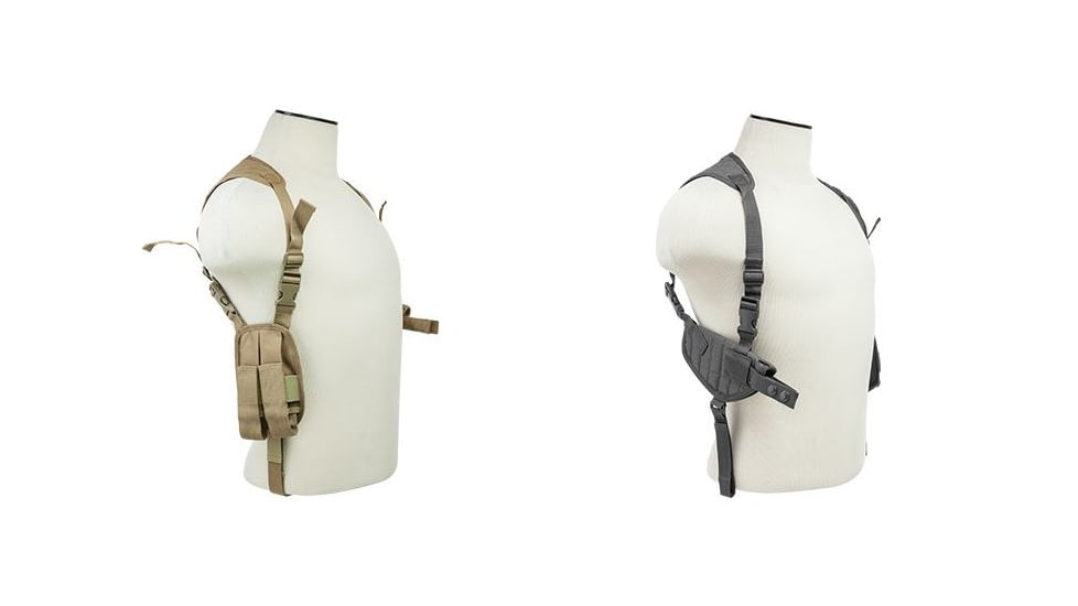 VISM Ambidextrous Shoulder Holster &amp; Mag Pouch, Tan, Urban Gray