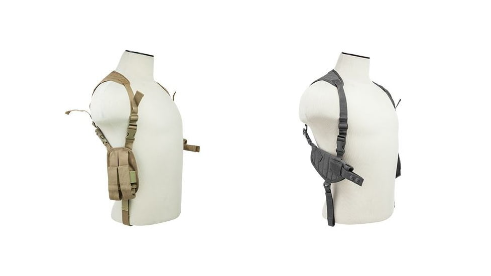VISM Ambidextrous Shoulder Holster w/ Magazine Holder, Black, Green