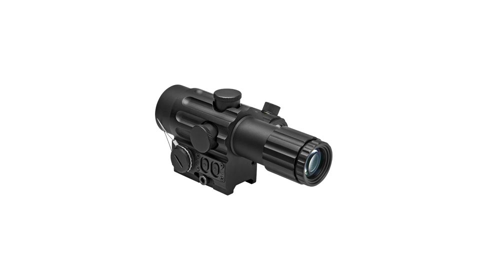 VISM Duo Series 4X34 Scope/Built In Offset Green Dot Relflex Sight/Blue Ill. Urban Tactical Reticle/Picatinny Base/Green Lens, BLACK VDUO434DGB