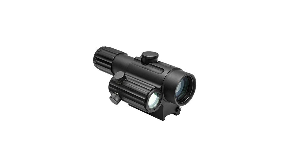 VISM Duo Series 4X34 Scope/Built In Offset Green Dot Relflex Sight/Blue Ill. Urban Tactical Reticle/Picatinny Base/Green Lens, BLACK VDUO434DGB