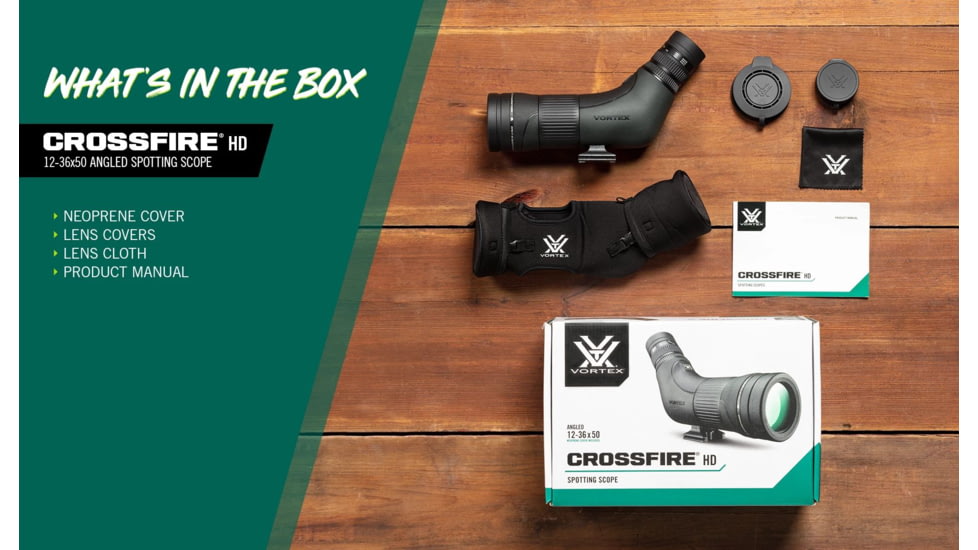 Vortex Crossfire HD 12-36x50 Spotting Scope, Angled, Green, CF-50A