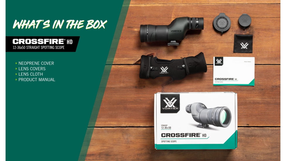 Vortex Crossfire HD 12-36x50 Spotting Scope, Straight, Green, CF-50S