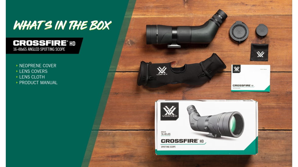 Vortex Crossfire HD 16-48x65 Spotting Scope, Angled, Green, CF-65A