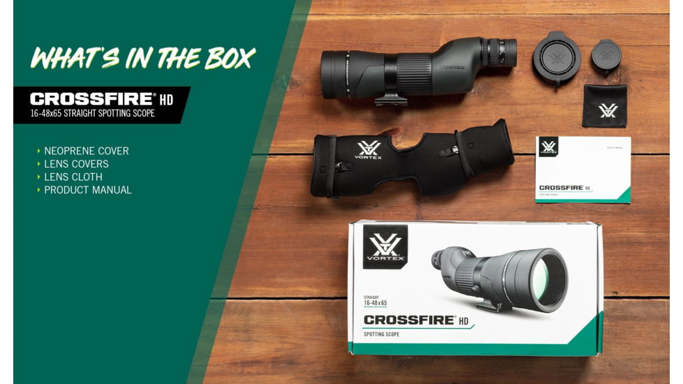 Vortex Crossfire HD 16-48x65 Spotting Scope, Straight, Green, CF-65S