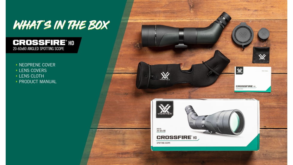 Vortex Crossfire HD 20-60x80 Spotting Scope, Angled, Green, CF-80A