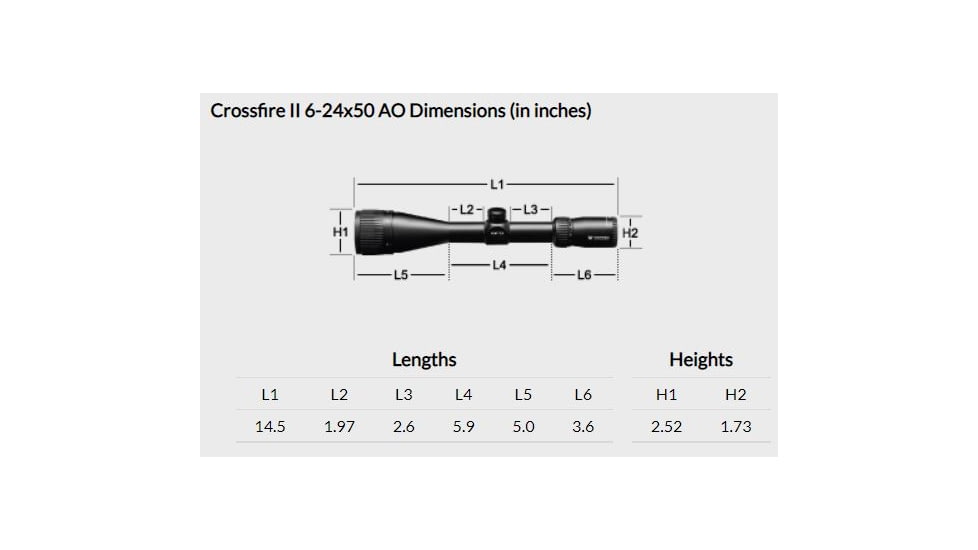 Vortex Crossfire II AO 6-24x50mm Rifle Scope, 30mm Tube, Second Focal Plane, Black, Hard Anodized, Non-Illuminated Dead-Hold BDC Reticle, MOA Adjustment, CF2-31045