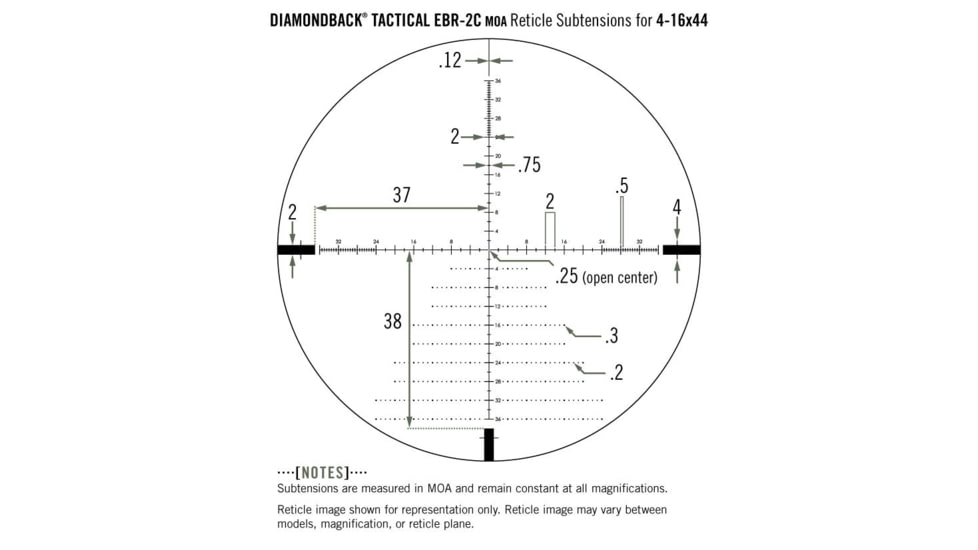Vortex Diamondback 4-16x44mm Rifle Scope, 30mm Tube, First Focal Plane, Black, Hard Anodized, Non-Illuminated EBR-2C MOA Reticle, MOA Adjustment, DBK-10026