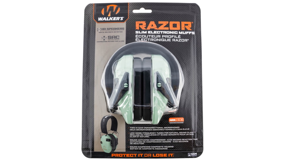 Walkers GWP-RSEM-SGN Razor Slim Electronic Muff 23 DB Over The Head Polymer Sag