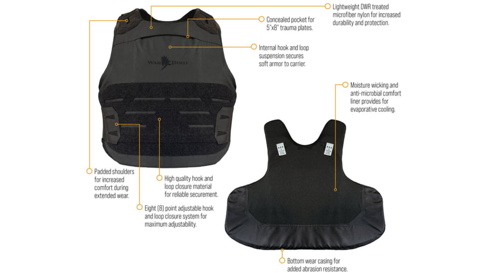 WarBird Ghost Hawk Concealable Armor System with Hoss Level IIIA Ballistics, Navy, Medium/Regular, BUSLH3AMRGHN