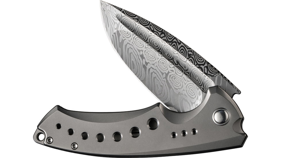 We Knife Co Ltd Nexusia Damascus Folding Knife, 4.5in Closed, 3.5in Damascus Steel Drop Point Blade, Bead Blast Titanium Handle, Nylon Case, WE22044-DS1