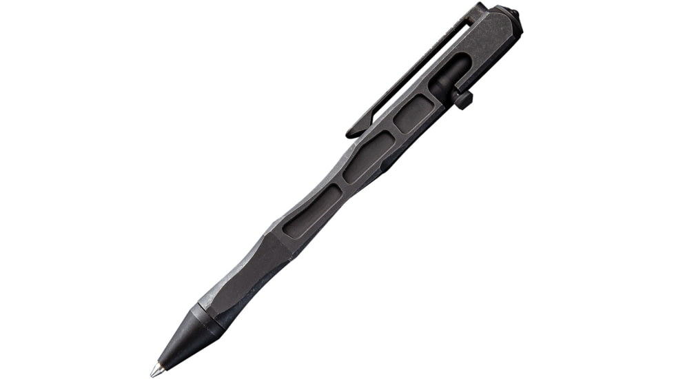We Knife Co Ltd Tiium Pen, 5in Overall, Black Stonewash Finish, Bolt Action, Black Ink, Glass Breaker, Pocket Clip, Black Hardside Storage Case, Titanium Construction, TP03C