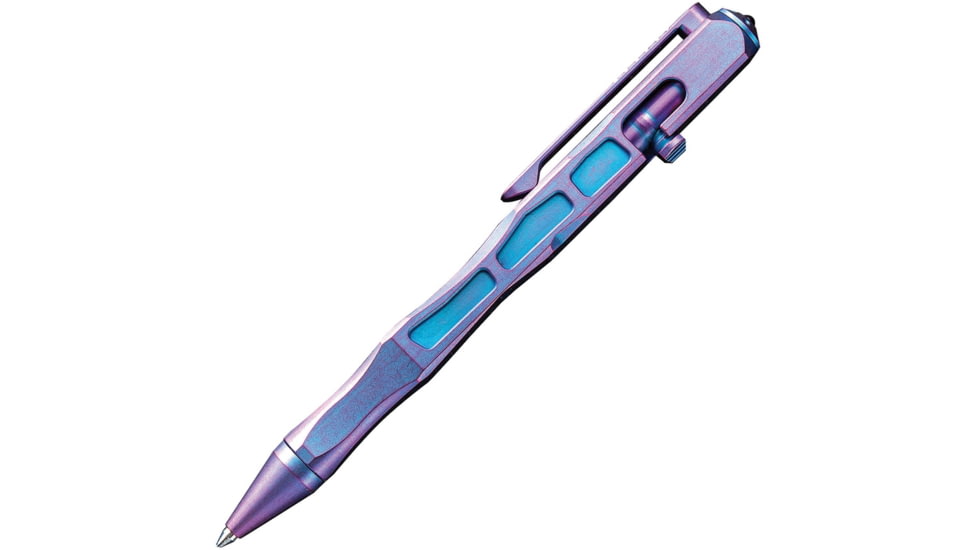 We Knife Co Ltd Tiium Pen, 5in Overall, Bolt Action, Black Ink, Glass Breaker, Pocket Clip, Black Hardside Storage Case, Titanium Construction, Purple, Purple, TP-03A