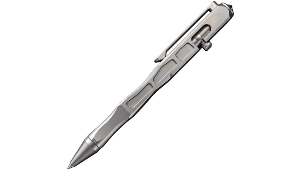 We Knife Co Ltd Tiium Pen, 5in Overall, Satin, Bolt Action, Black Ink, Glass Breaker, Pocket Clip, Black Hardside Storage Case, Titanium Construction, TP-03B