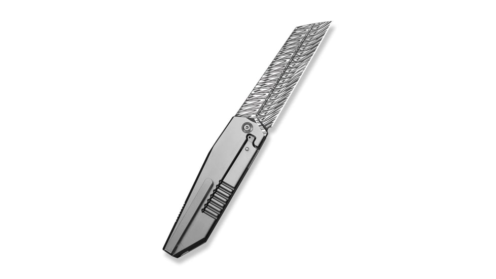 We Knife Co Ltd Collinear Flipper Knife Polished Bead Blasted &amp; Satin Titanium Handle And Endcap 3.67inch Fafnir Damasteel Blade