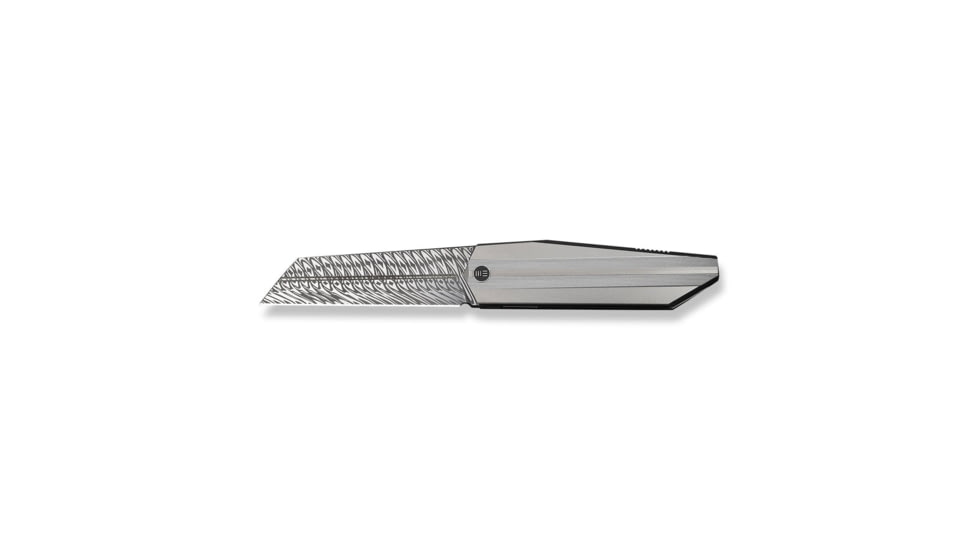 We Knife Co Ltd Collinear Flipper Knife Polished Bead Blasted &amp; Satin Titanium Handle And Endcap 3.67inch Fafnir Damasteel Blade