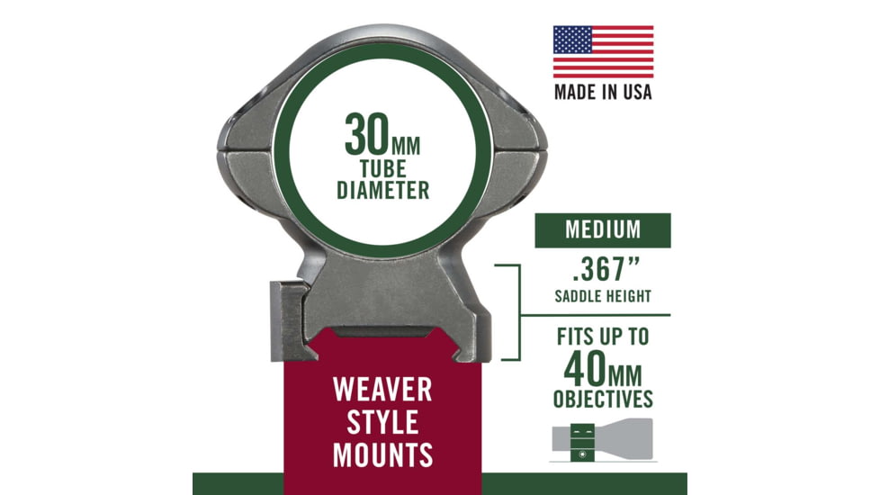 Weaver Cross Lock Rifle Scope Rings, 1in, Medium, Matte 49303