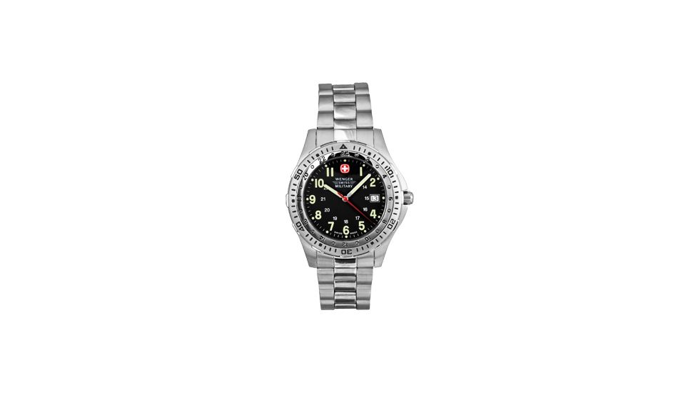 Wenger Battalion Pilot Mens Swiss Military Watch - Black Dial w/ Bracelet 72198