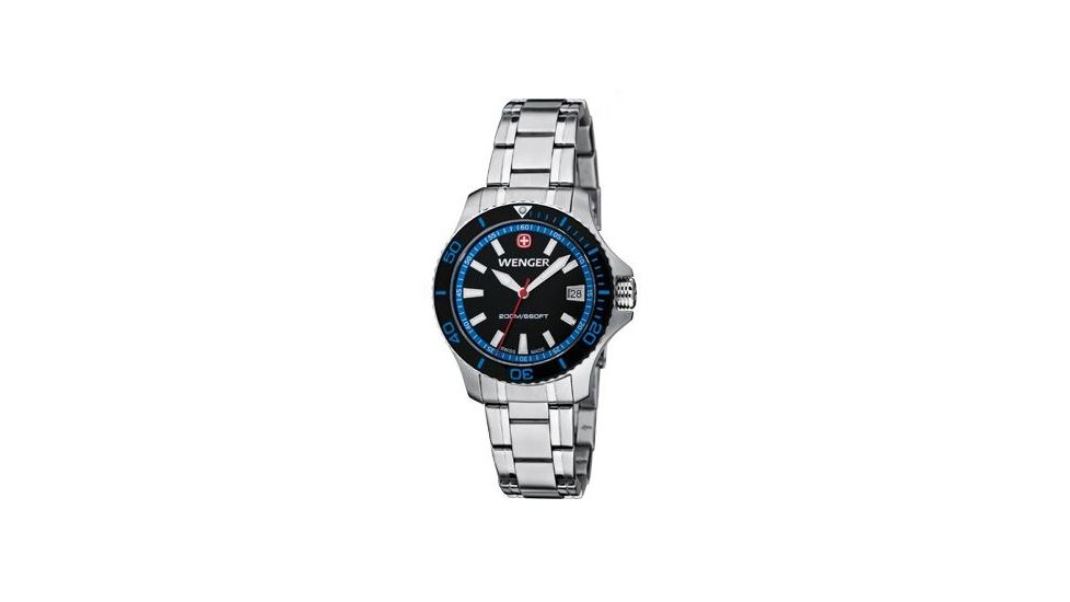 Wenger Ladies Sea Force Swiss Watch w/ Black &amp; Blue Dial Black &amp; Blue Bezel Bracelet 621.104