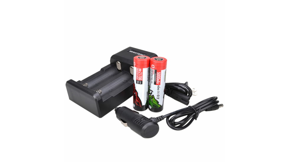 Wicked Hunting Lights 2-Position Charger Kit w/ 2-pack 21700 Li-Ion Rechargeable Batteries, Black, W2067
