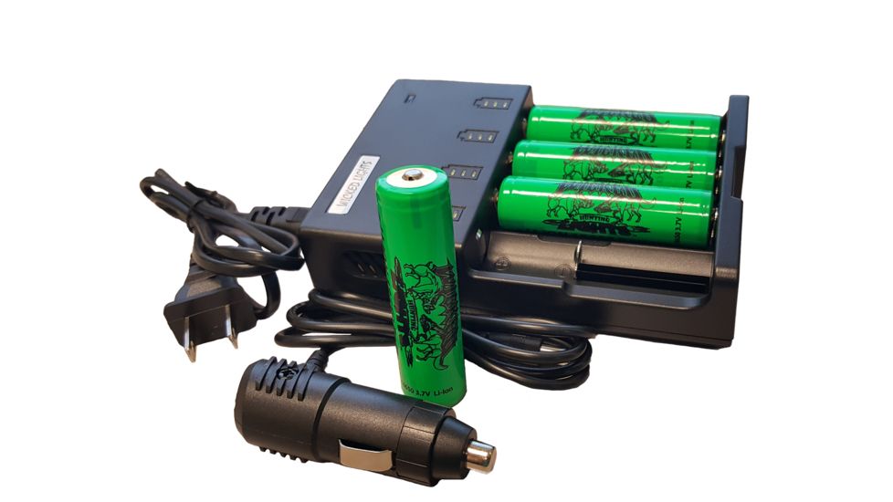 Wicked Hunting Lights 4-Position 18650 Charger Kit w/ 4-Pack 18650 Li-Ion Batteries, Black, W2046