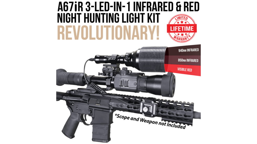 Wicked Hunting Lights A67iR 3-LED-In-1 Night Hunting Light Kit, 850nm Infrared, 940nm Infrared, Red, W2056