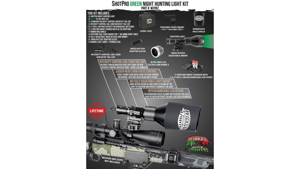 Wicked Hunting Lights ShotPro Ultra-Max LED Extreme Range Night Hunting Light Kit, Green, W2092
