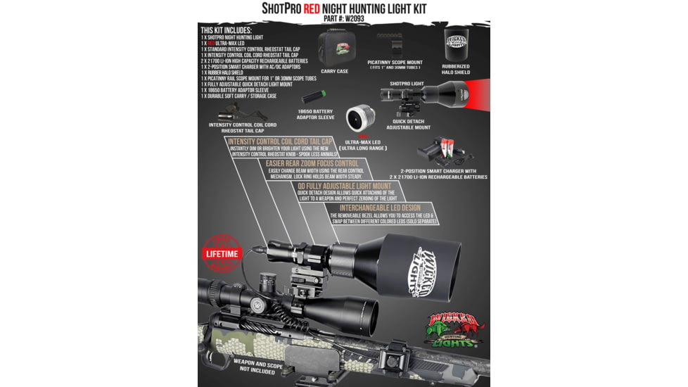 Wicked Hunting Lights ShotPro Ultra-Max LED Extreme Range Night Hunting Light Kit, Red, W2093