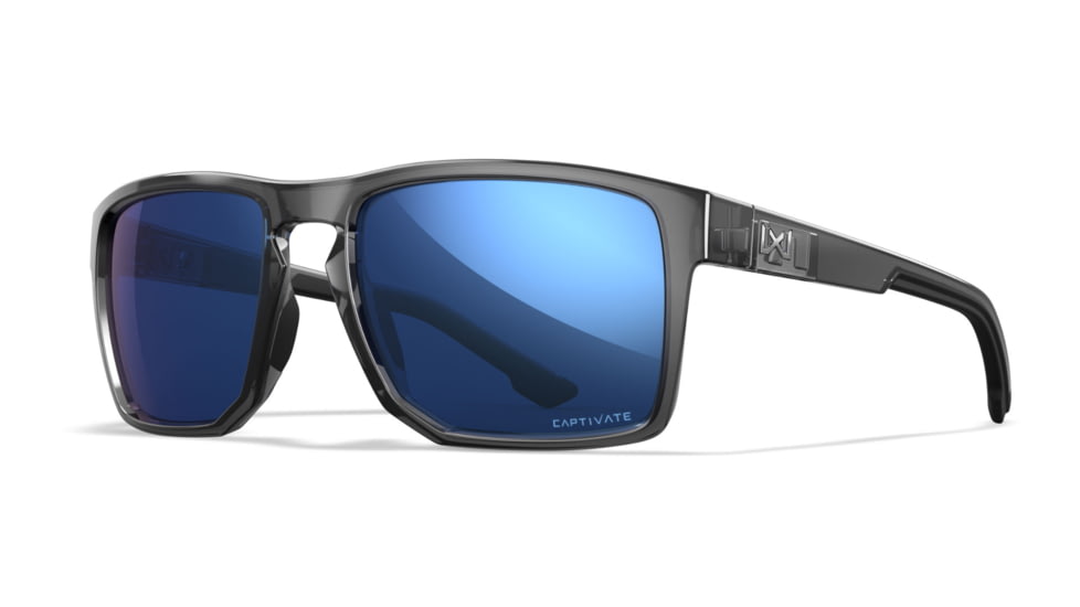 Wiley X WX Founder Active 6 Sunglasses, Captivate Polarized Blue Mirror/Gloss Crystal Grey, AC6FND09