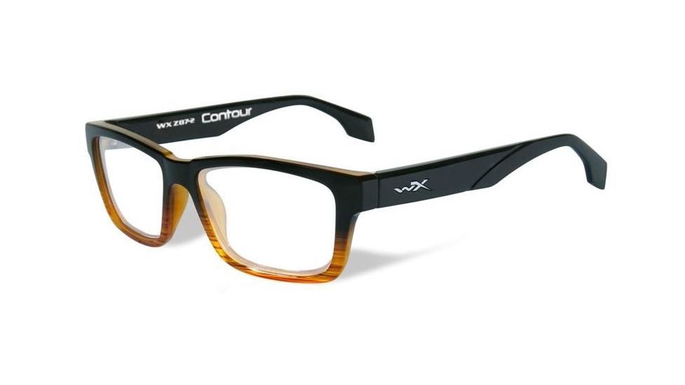 Wiley X WX Contour Single Vision Prescription Eyeglasses, Gloss Black/Brown Stripe Frame, WSCON05SV