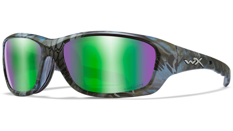 Wiley X Performance Gravity Captivate Pol Sunglasses, Kryptek Neptune Frame, Green Mirror Lens, CCGRA12