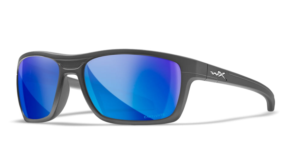 Wiley X WX Kingpin Safety Sunglasses, Matte Graphite Frame, Captivate Pol Blue Mirror Lens, ACKNG19