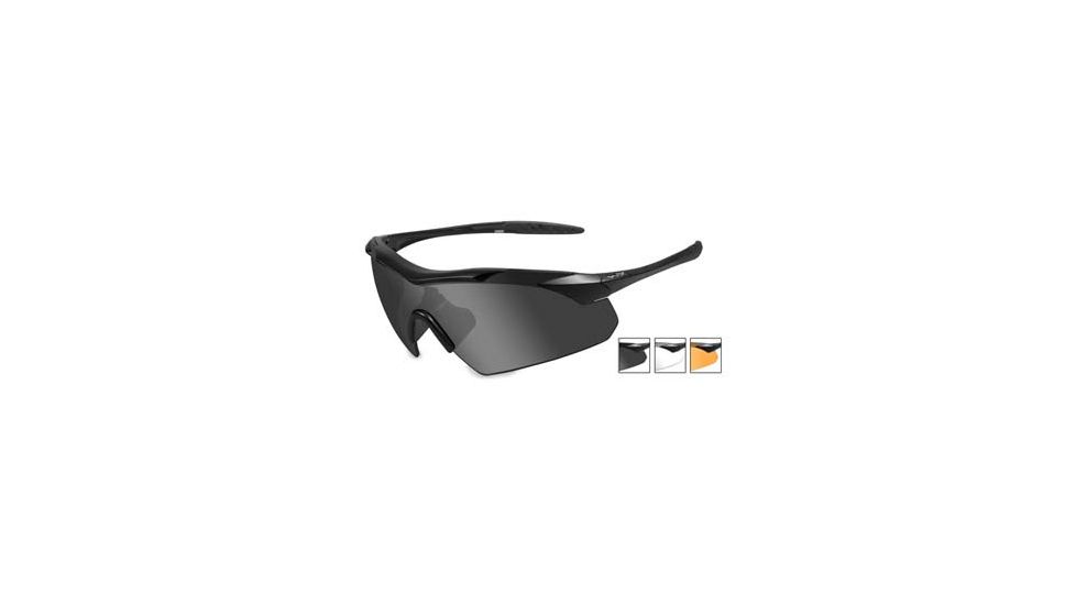 Wiley X Vapor Safety Sunglasses, 3 Lens Package, 1 Matte Black Frame w/Smoke Grey, Clear, Light Rust Lens, 3502