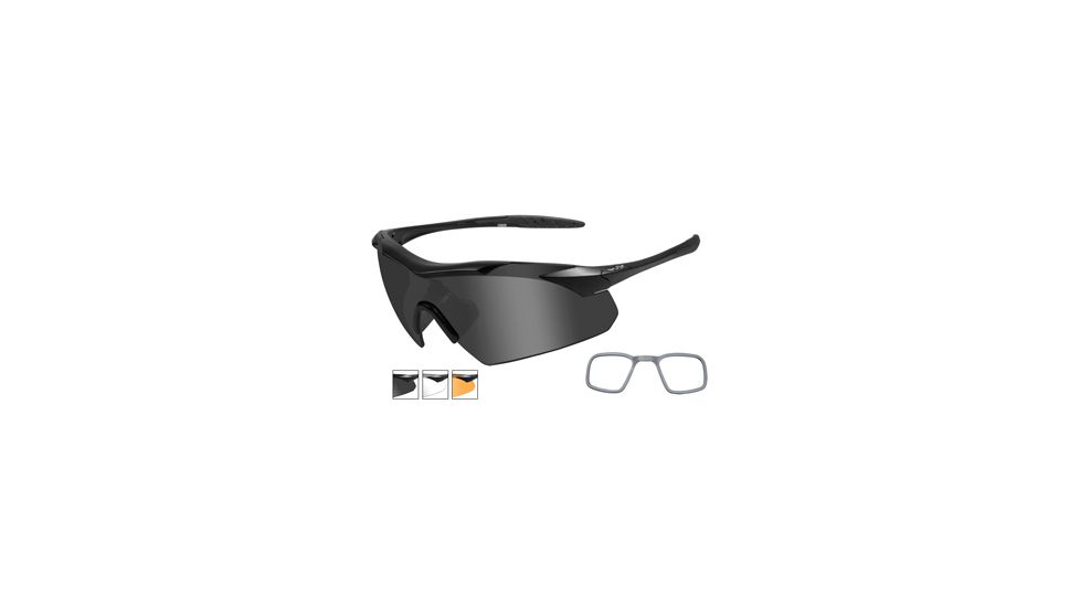 Wiley X Vapor Safety Sunglasses, 3 Lens Package, 1 Matte Black Frame w/Smoke Grey, Clear, Light Rust Lens w/ RX Insert, 3502RX