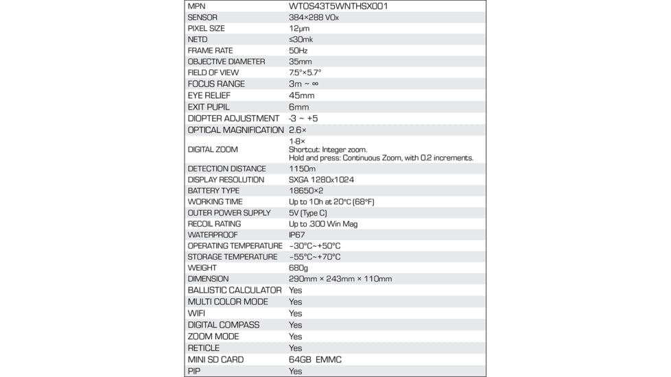 Winchester Supreme THSX 384 1-8x35mm Thermal Hunting Sight, 50Hz, 384x288, Black, WTOS43T5WNTHSX001