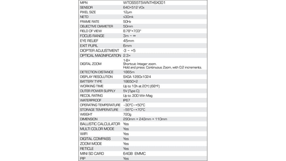Winchester Supreme THSX 640 1-8x50mm Thermal Hunting Sight, 50Hz. 640x512, Black, WTOS55T5WNTHSX001