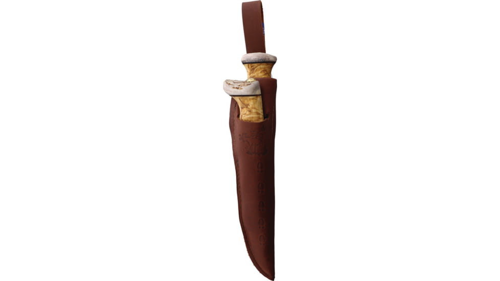 Wood Jewel Fixed Blade Curly Knife Set, Carbon Steel Blades, Curly Birch Handle, Leather Sheath, 23AVKS