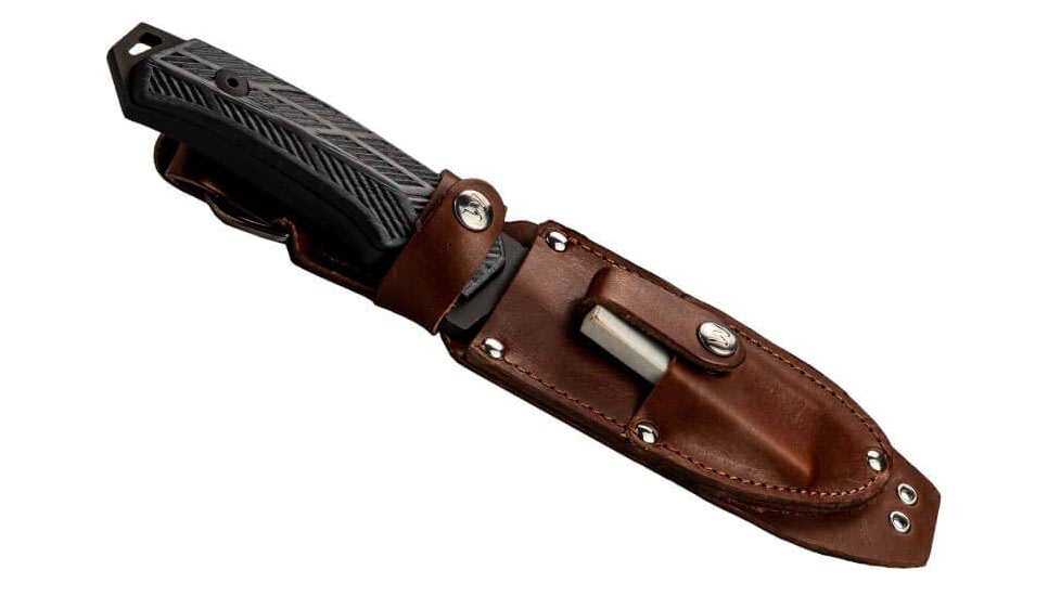 WOOX Rock 62 Fixed Blade Knife, 4.25 in, Drop Point, Mil-Spec Black, Sleipner Steel Blade, Engraved American Walnut Handle, Phantom Black, BU.KNF001.10