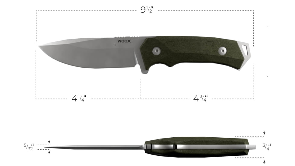 WOOX Rock 62 Fixed Blade Knife, 4.25 in, Drop Point, Stonewashed, Sleipner Steel Blade, Plain German Micarta Handle, BU.KNF001.07