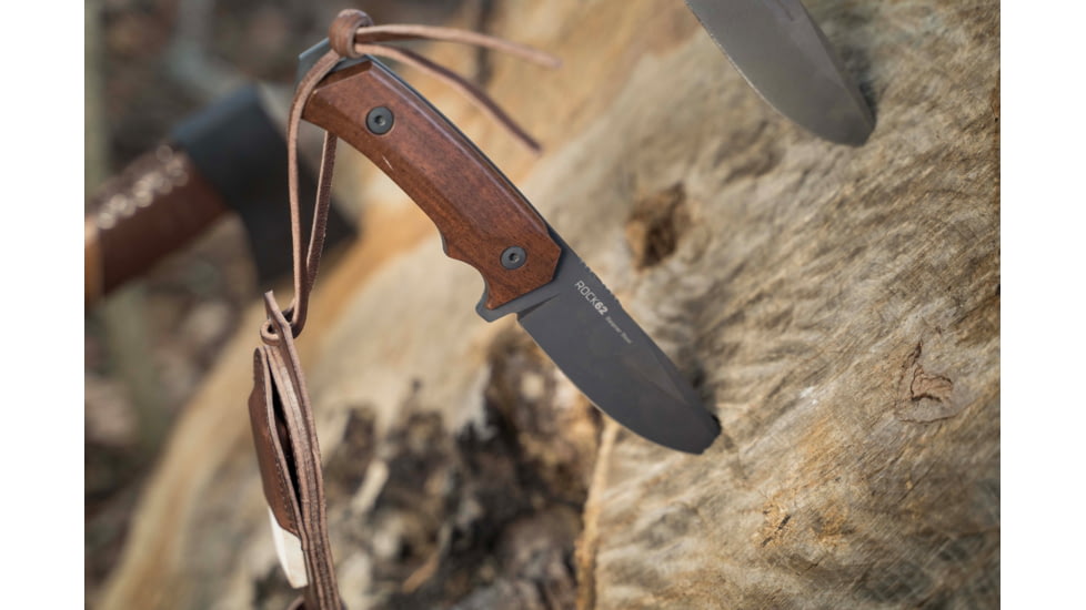 WOOX Rock 62 Fixed Blade Knife, 4.25 in, Drop Point, Mil-Spec Black, Sleipner Steel Blade, Plain American Walnut Handle, BU.KNF001.01